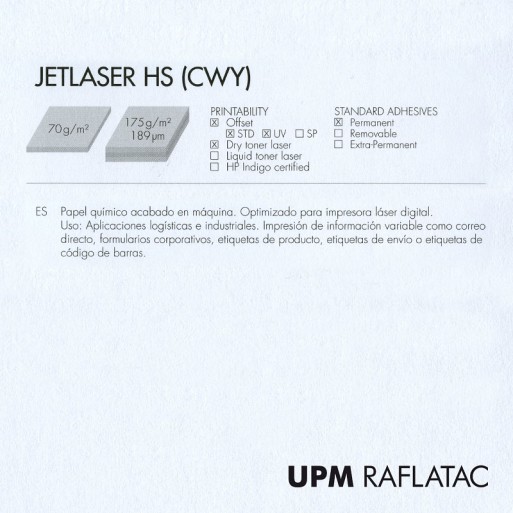 Adhesivo blanco mate JETLASER HS 32x45 Upm Raflatac Digital con corte 70 gms  permanente