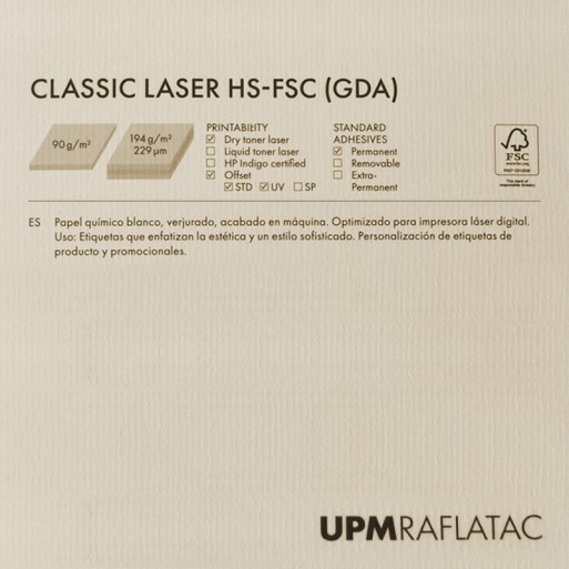 Adhesivo marfil verjurado CLASSIC LASER 32x45 Upm Raflatac Digital con corte 194 gms  permanente