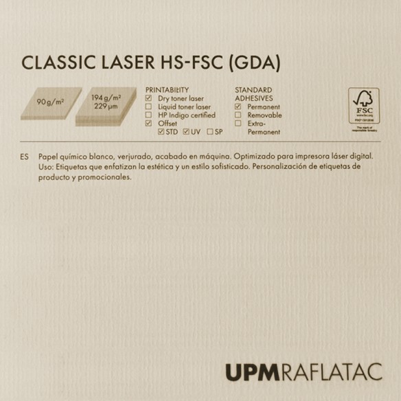 Adhesivo marfil verjurado CLASSIC LASER 32x45 Upm Raflatac Digital con corte 194 gms  permanente