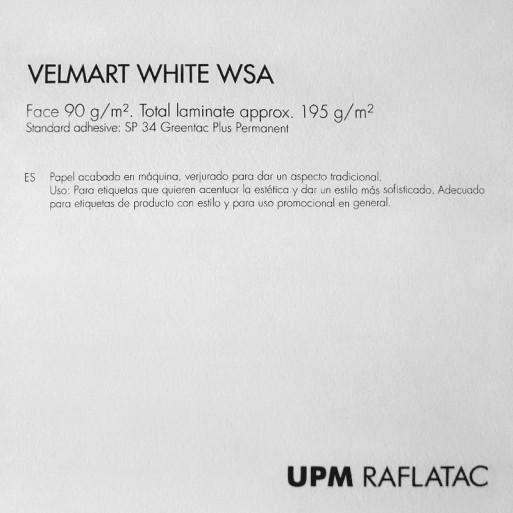 Adhesivo blanco verjurado VELMAR WHITE 50x70 Upm Raflatac con corte  permanente