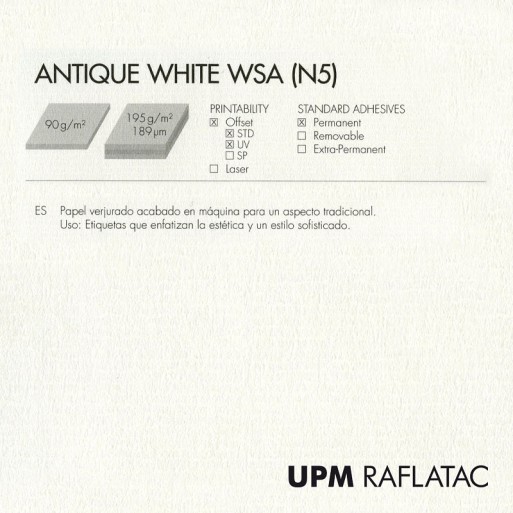 Adhesivo blanco neutro verjurado ANTIQUE WHITE 50x70 Upm Raflatac con corte  permanente