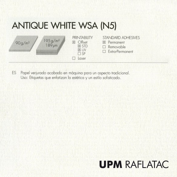 Adhesivo blanco neutro verjurado ANTIQUE WHITE 50x70 Upm Raflatac con corte  permanente Adhesivo blanco neutro verjurado ANTIQUE WHITE 50x70 Upm Raflatac con corte  permanente