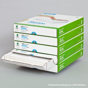 Adhesivo blanco mate fílmico (poliéster) POLYLASER MATT WHITE HS 32x45 Upm Raflatac Digital sin corte 58 µm 78 gms  removible 2