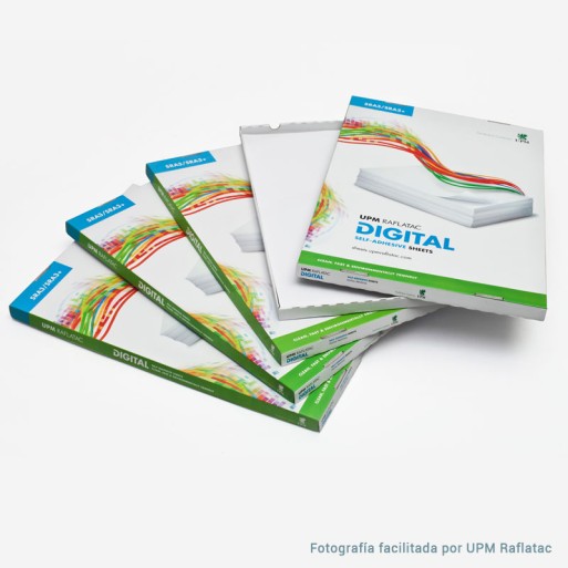 Adhesivo blanco mate fílmico (poliéster) POLYLASER MATT WHITE HS 32x45 Upm Raflatac Digital sin corte 58 µm 78 gms  removible